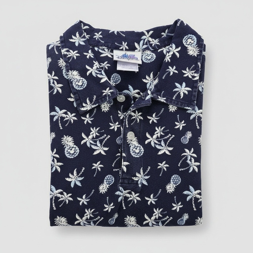 Disneyland Resort Pineapple Palm Tree Polo Shirt‎ Blue Men's XL EUC